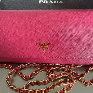 Prada Saffiano Metal Wallet on Chain (Peonia)